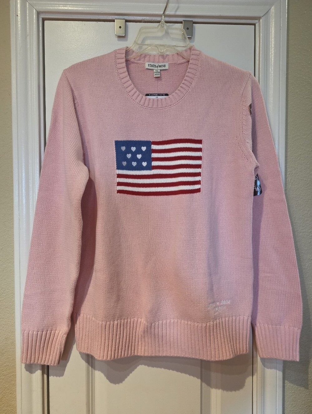 State of Mind Pink Americana Flag 1776-2026 Knit Sweater Chikdren XL-14/16